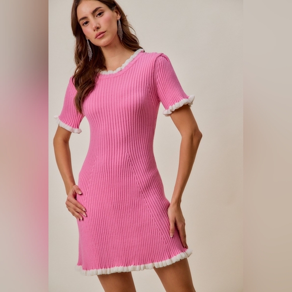 Contrast Ruffled Sweater Knit Mini Dress - Picture 4 of 7